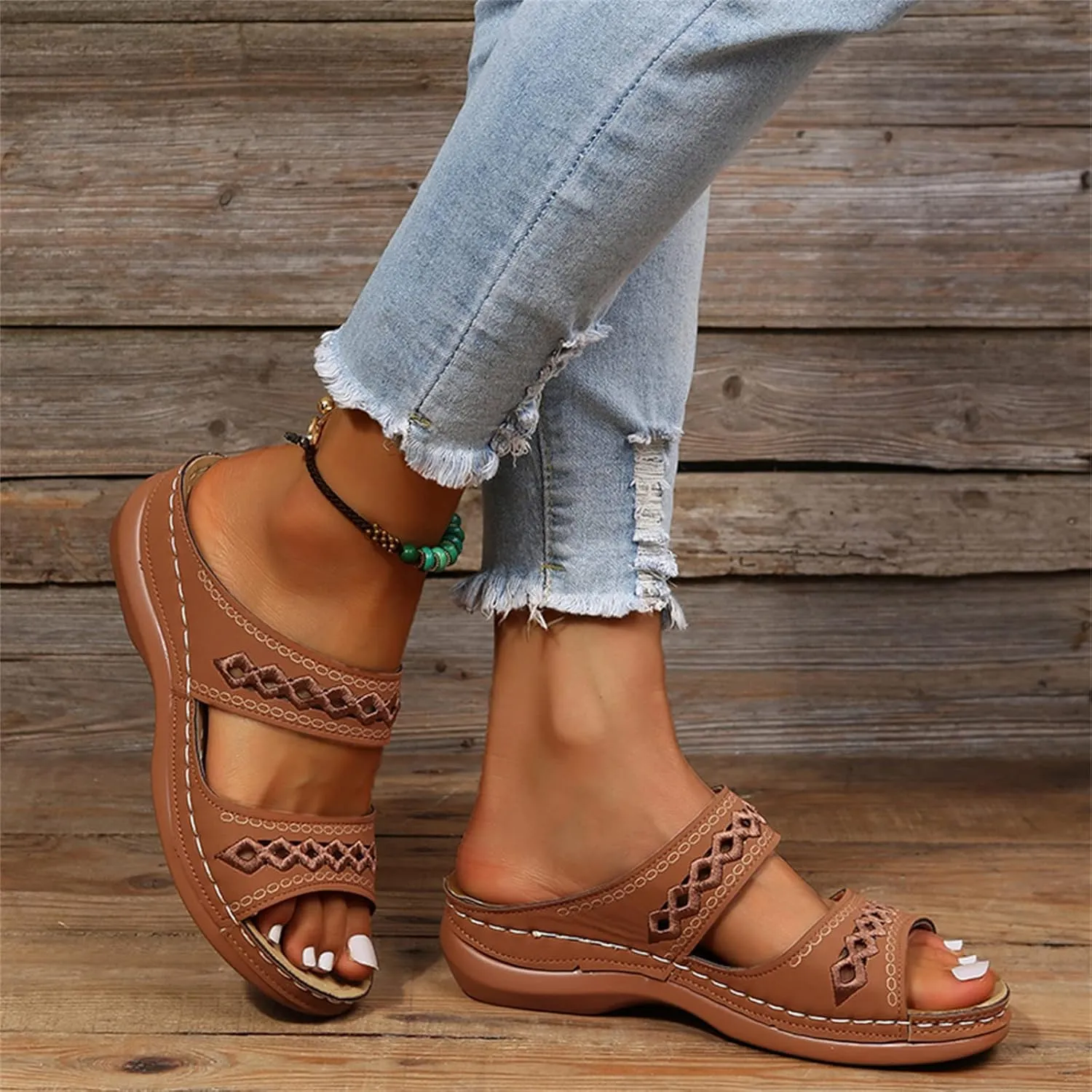 Ladmiple Sandals Women Dressy Summer Flat Cute Casual Beach Shoes Comfortable Orthopedic Slippers Slip On Orthotic Flip Flops