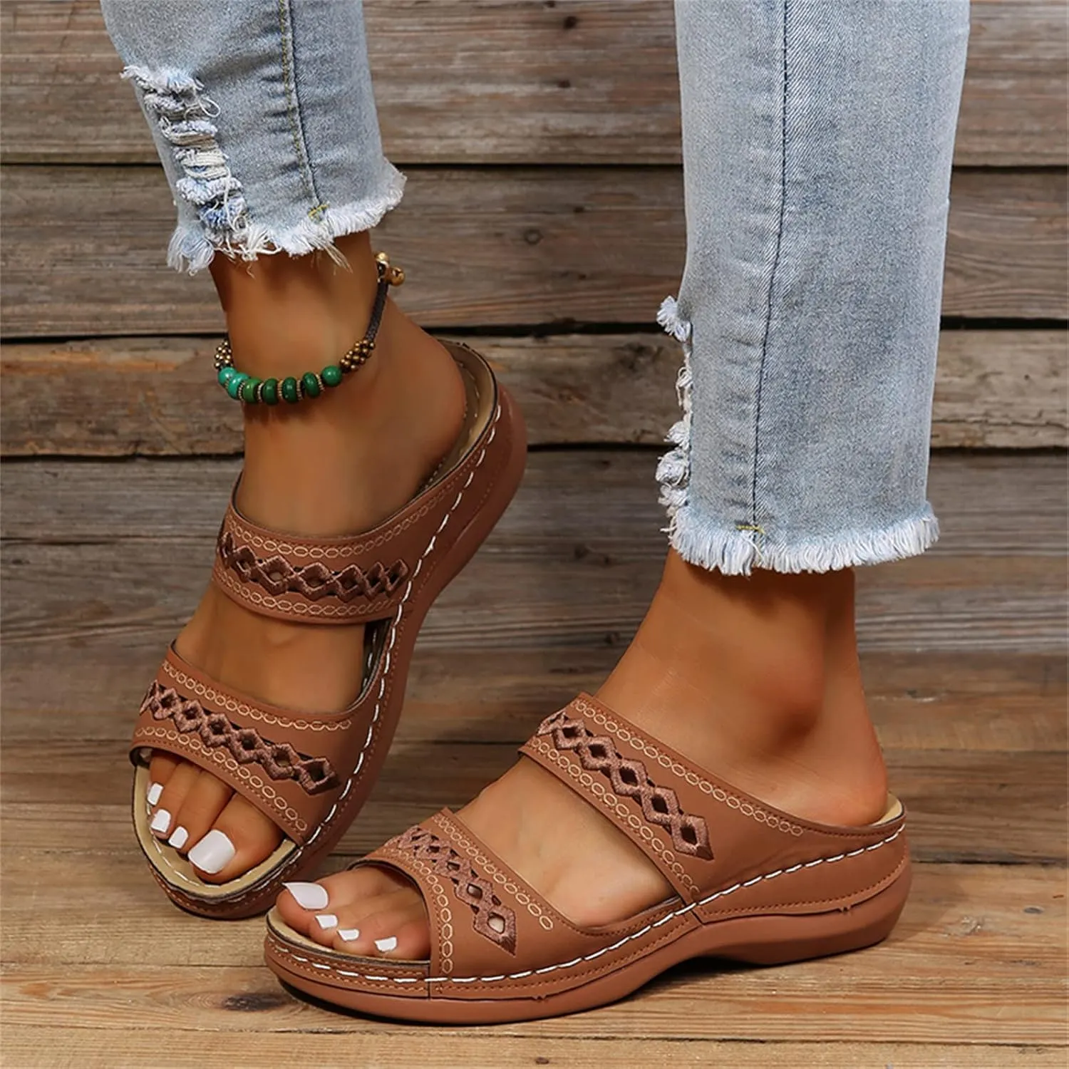 Ladmiple Sandals Women Dressy Summer Flat Cute Casual Beach Shoes Comfortable Orthopedic Slippers Slip On Orthotic Flip Flops