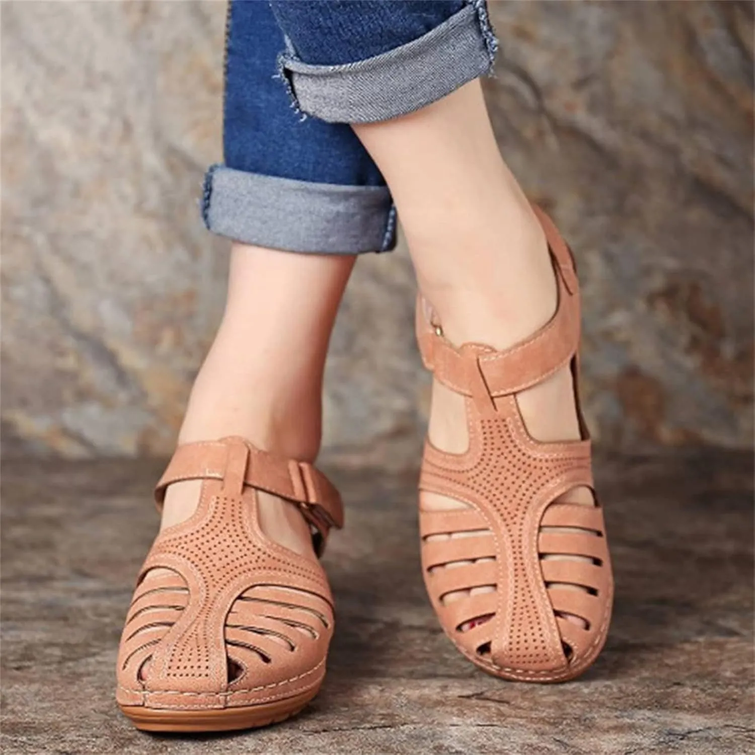 Ladmiple Summer Sandals for Women 2023 Wedge Flip Flops Breathable Ankle Strap Closed Toe Comfortable Orthopedic Shoes