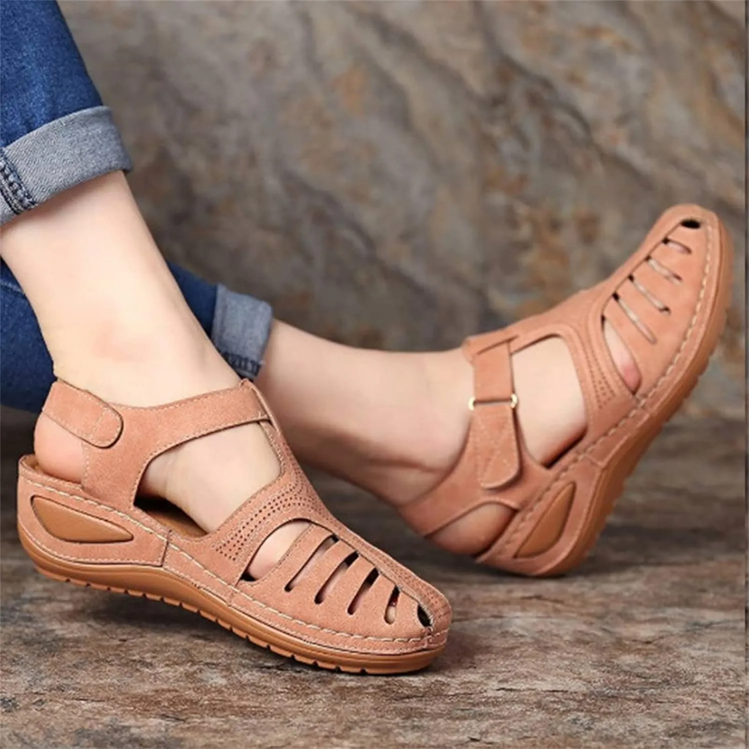 Ladmiple Summer Sandals for Women 2023 Wedge Flip Flops Breathable Ankle Strap Closed Toe Comfortable Orthopedic Shoes