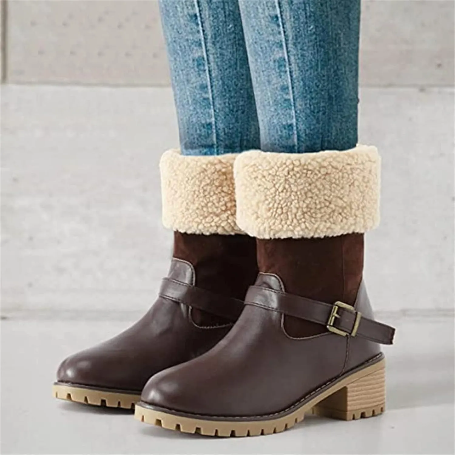 Ladmiple Winter Boots For Women Tall Mid Calf Snow Boots Fur Lined Cold Weather Warm Boots Comfort Outdoor Walking Shoes