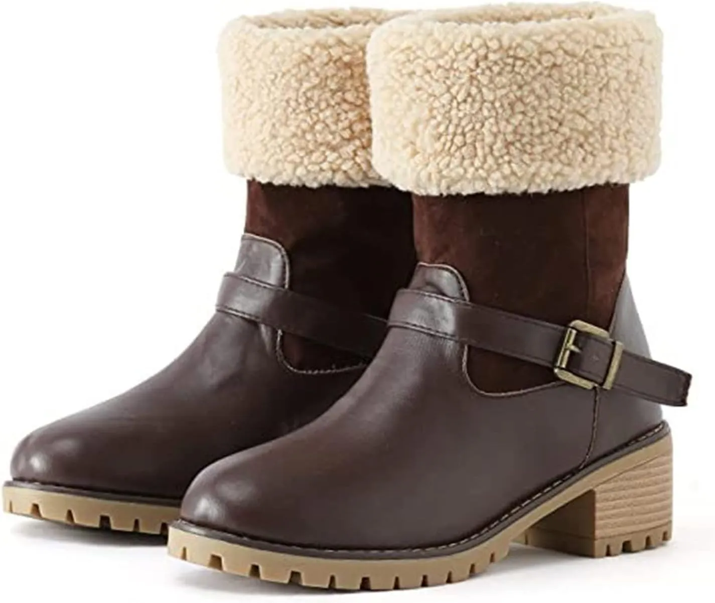Ladmiple Winter Boots For Women Tall Mid Calf Snow Boots Fur Lined Cold Weather Warm Boots Comfort Outdoor Walking Shoes