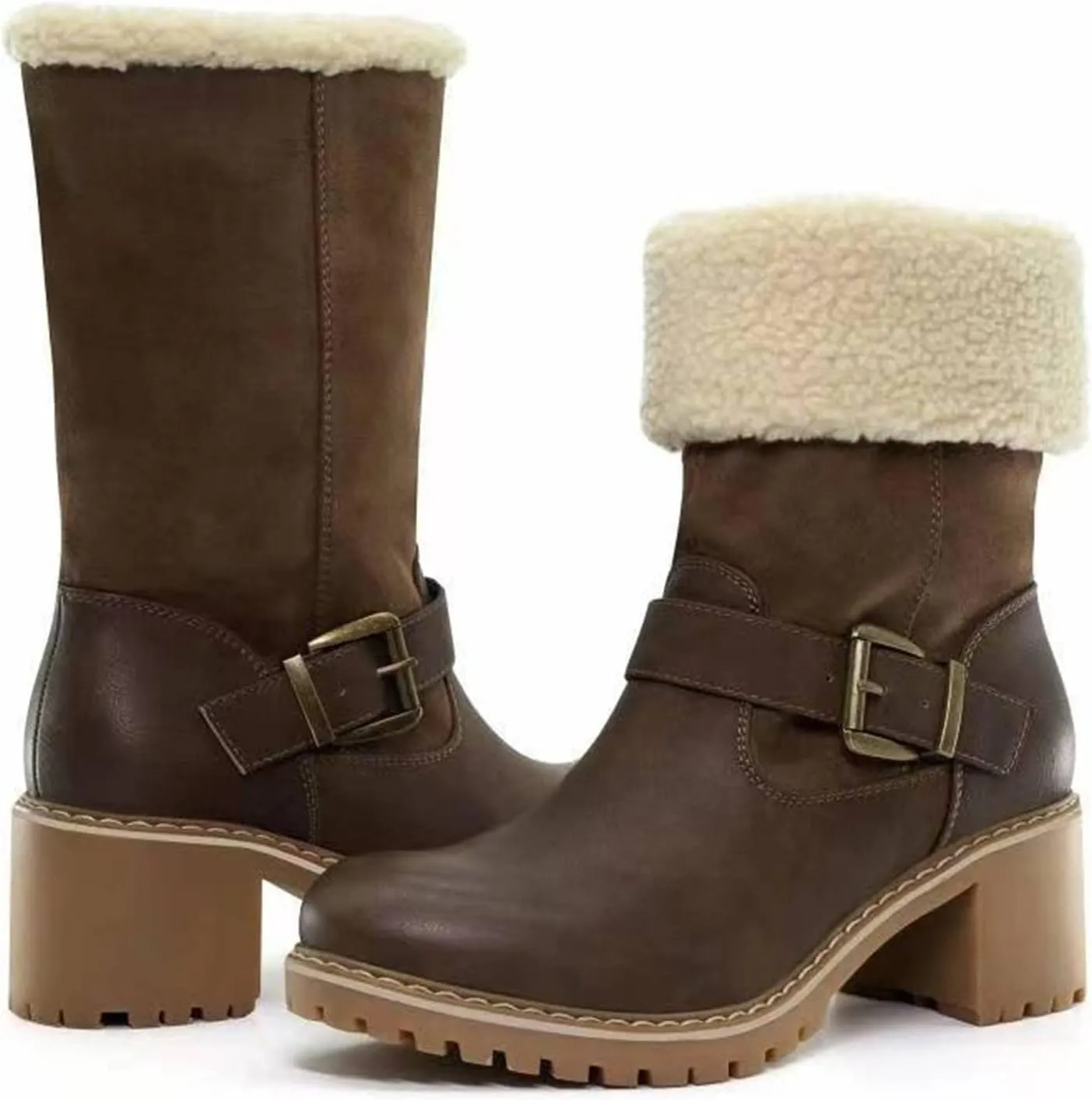 Ladmiple Winter Boots For Women Tall Mid Calf Snow Boots Fur Lined Cold Weather Warm Boots Comfort Outdoor Walking Shoes