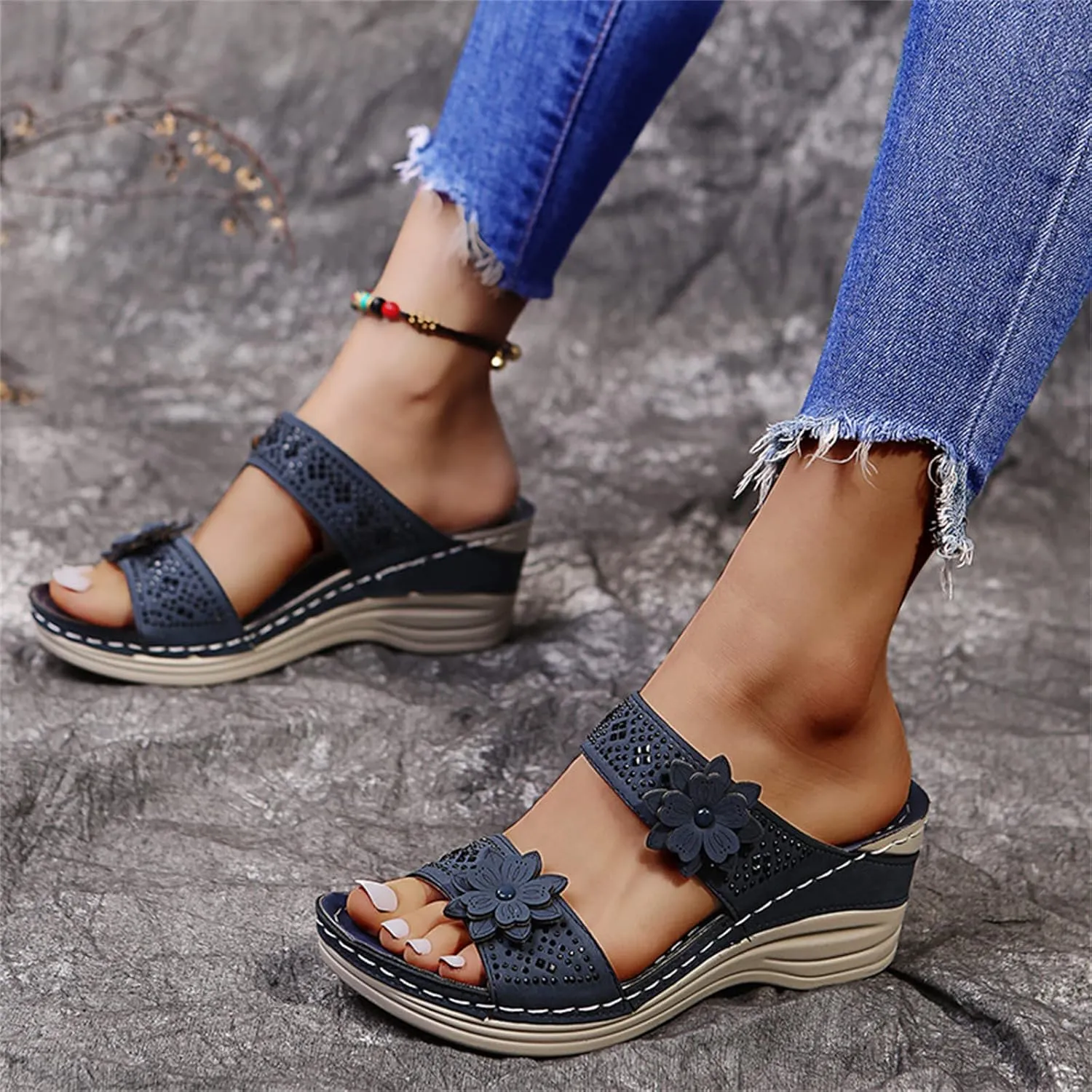 Ladmiple Womens Casual Dressy Fashion 2023 Orthopedic Flip Flops with Arch Support Roman Open Toe Slip On Slipper Shoes