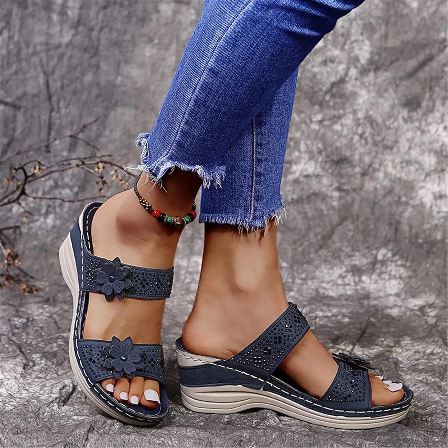 Ladmiple Womens Casual Dressy Fashion 2023 Orthopedic Flip Flops with Arch Support Roman Open Toe Slip On Slipper Shoes