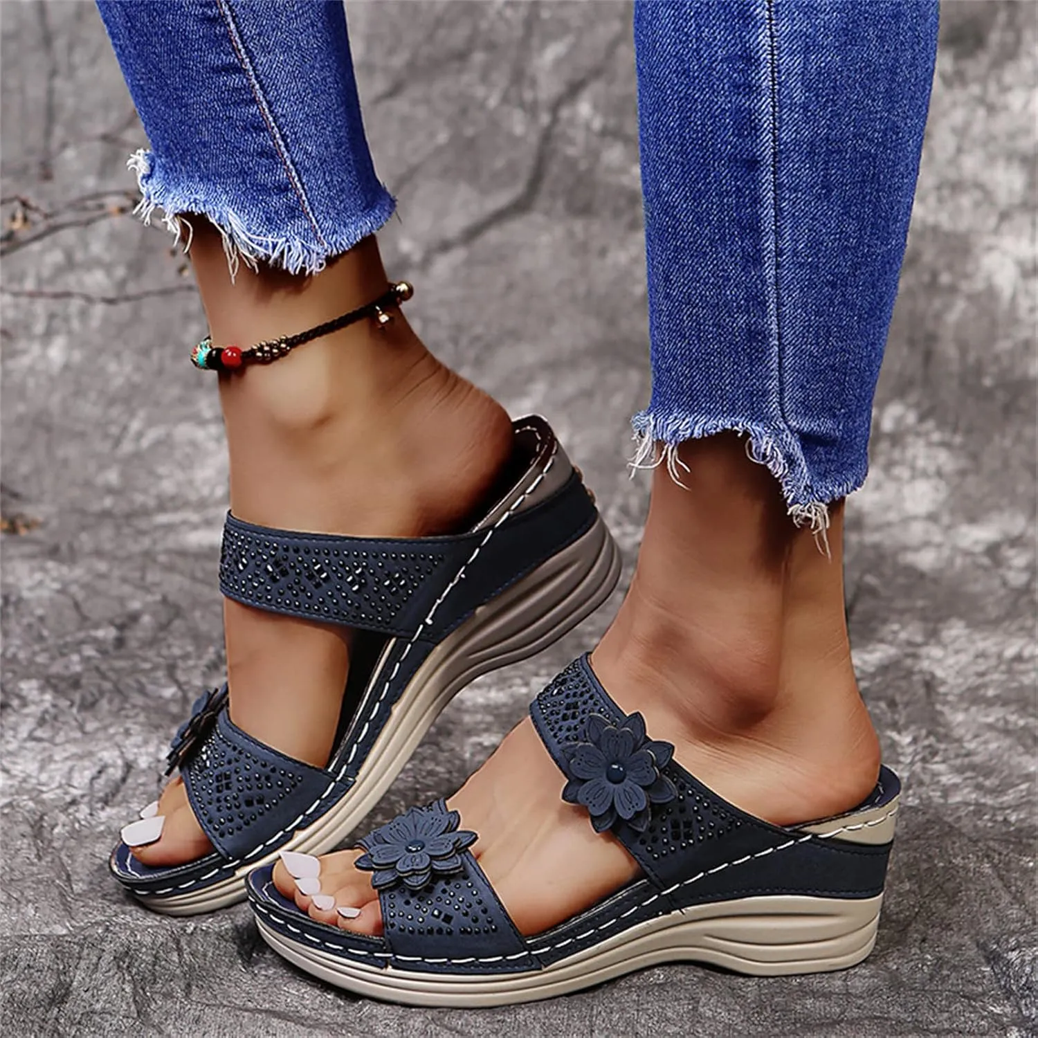 Ladmiple Womens Casual Dressy Fashion 2023 Orthopedic Flip Flops with Arch Support Roman Open Toe Slip On Slipper Shoes