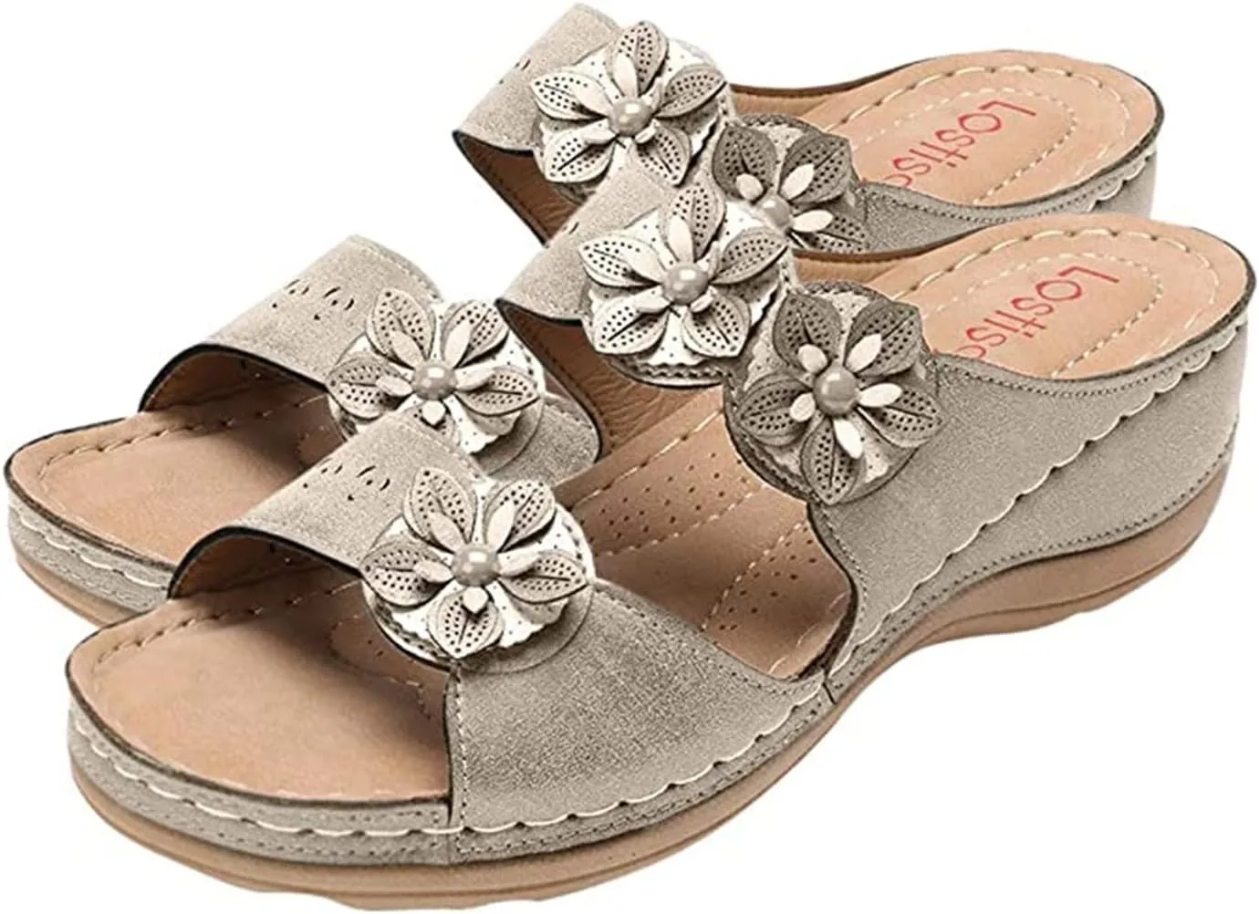 Ladmiple Womens Casual Fashion Flower Orthopedic Wedge Flip Flop Arch Support Beach Roman Open Toe Slip On Slipper Shoes