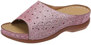 Ladmiple Womens Casual Summer Fashion Crystal Orthopedic Platform Flip Flops Arch Support Roman Open Toe Slippers Shoes