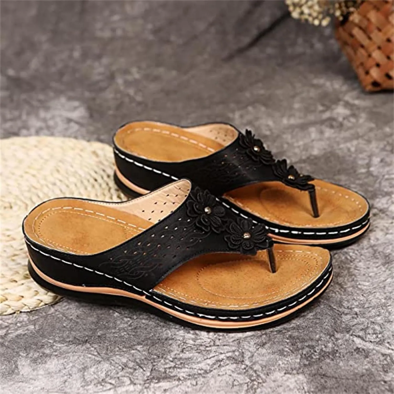 Ladmiple Womens Casual Summer Orthopedic Flip Flops with Arch Support Slip On Sandal Beach Roman Clip Toe Slippers Shoes