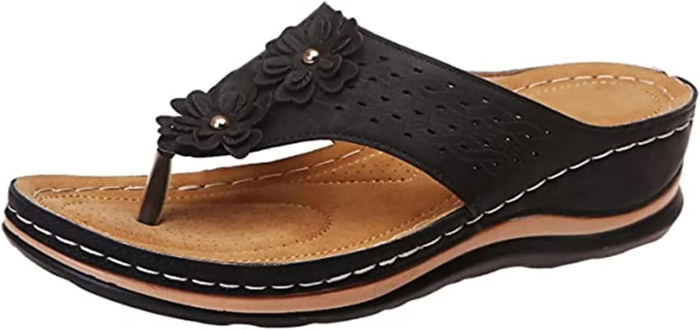 Ladmiple Womens Casual Summer Orthopedic Flip Flops with Arch Support Slip On Sandal Beach Roman Clip Toe Slippers Shoes
