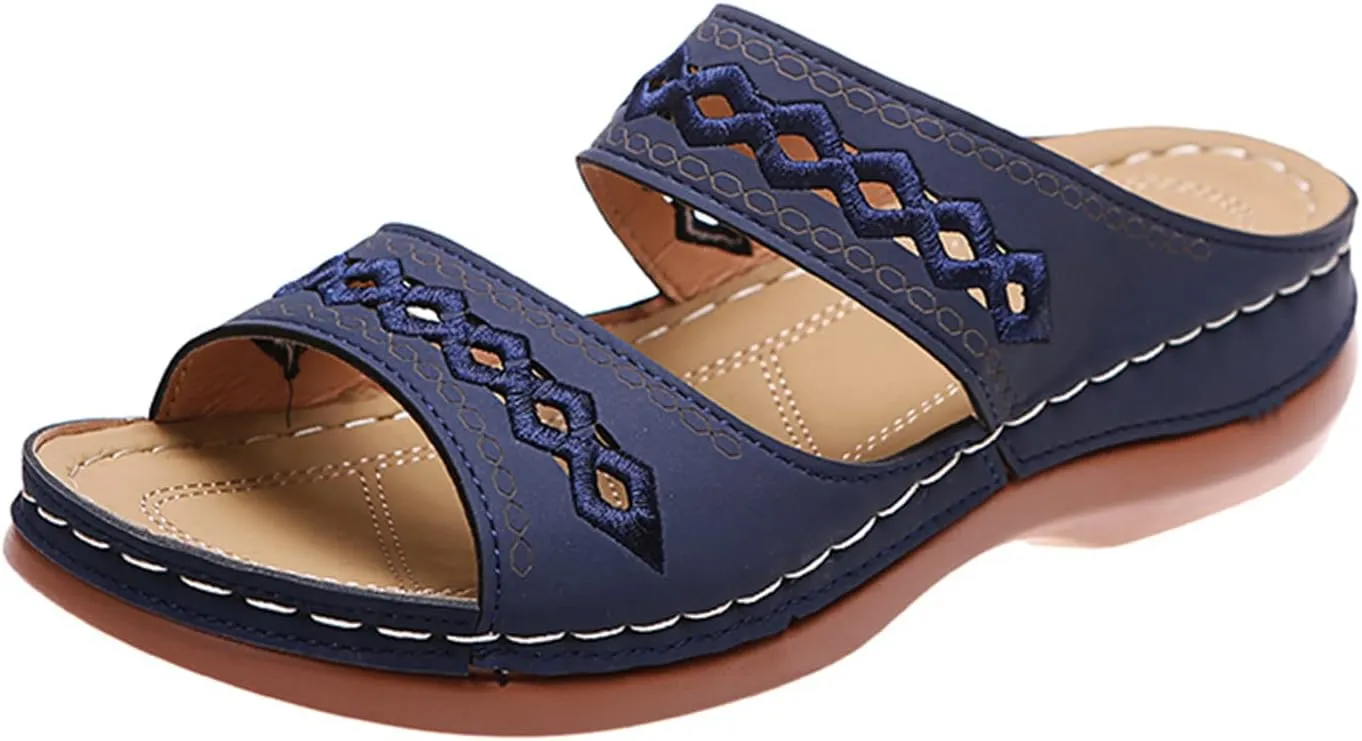 Ladmiple Women's Sandals Comfortable Dressy Arch Support Summer Orthotic Orthopedic Slides Slippers for Plantar Fasciitis