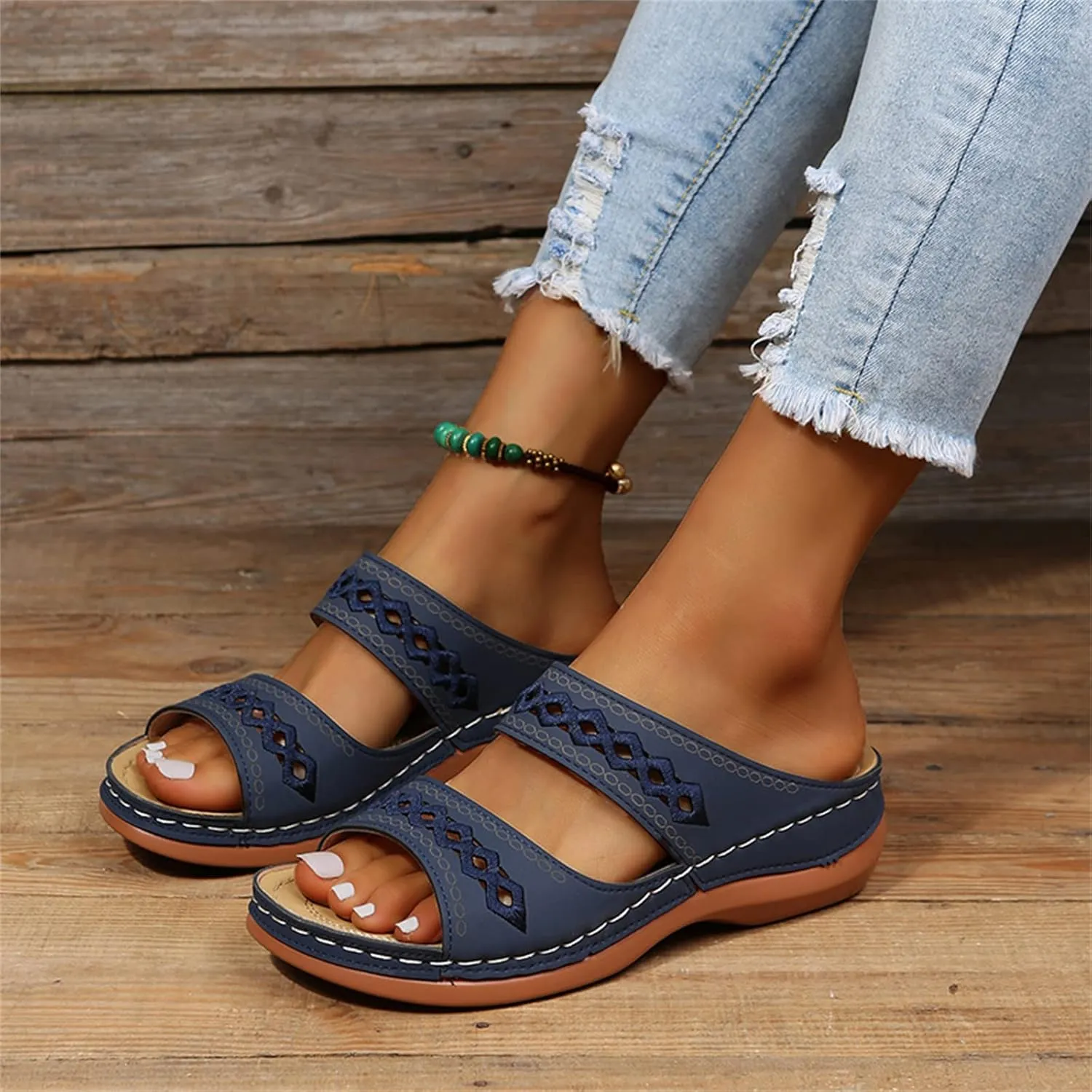 Ladmiple Women's Sandals Comfortable Dressy Arch Support Summer Orthotic Orthopedic Slides Slippers for Plantar Fasciitis