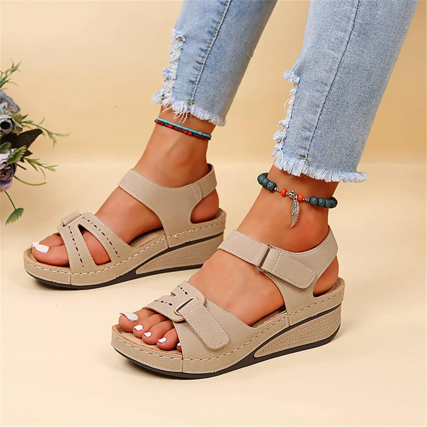 Ladmiple Womens Sandals Comfortable Summer Causal Flip Flops Arch Support Beach Roman Open Toe Orthopedic Sandal Outdoor