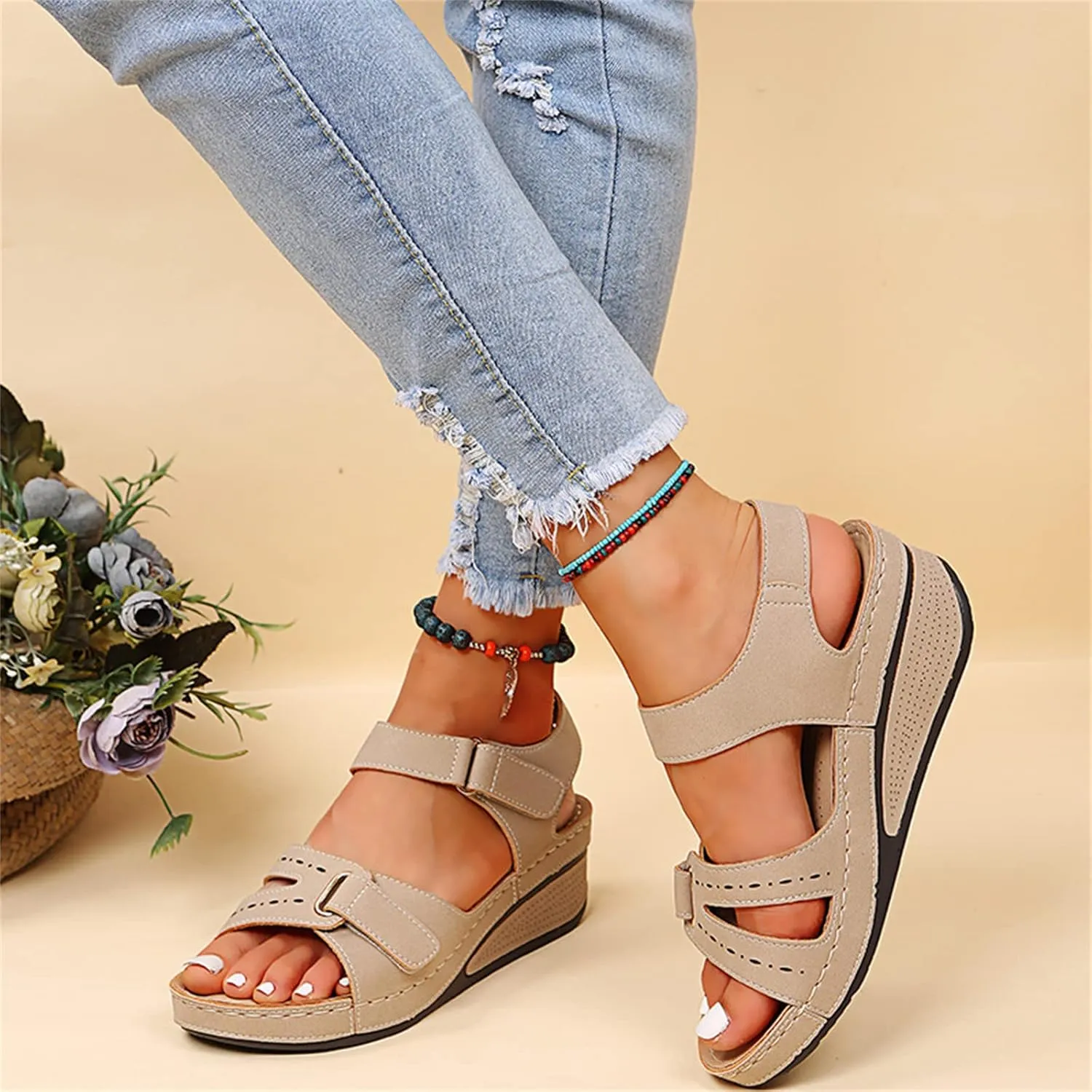 Ladmiple Womens Sandals Comfortable Summer Causal Flip Flops Arch Support Beach Roman Open Toe Orthopedic Sandal Outdoor