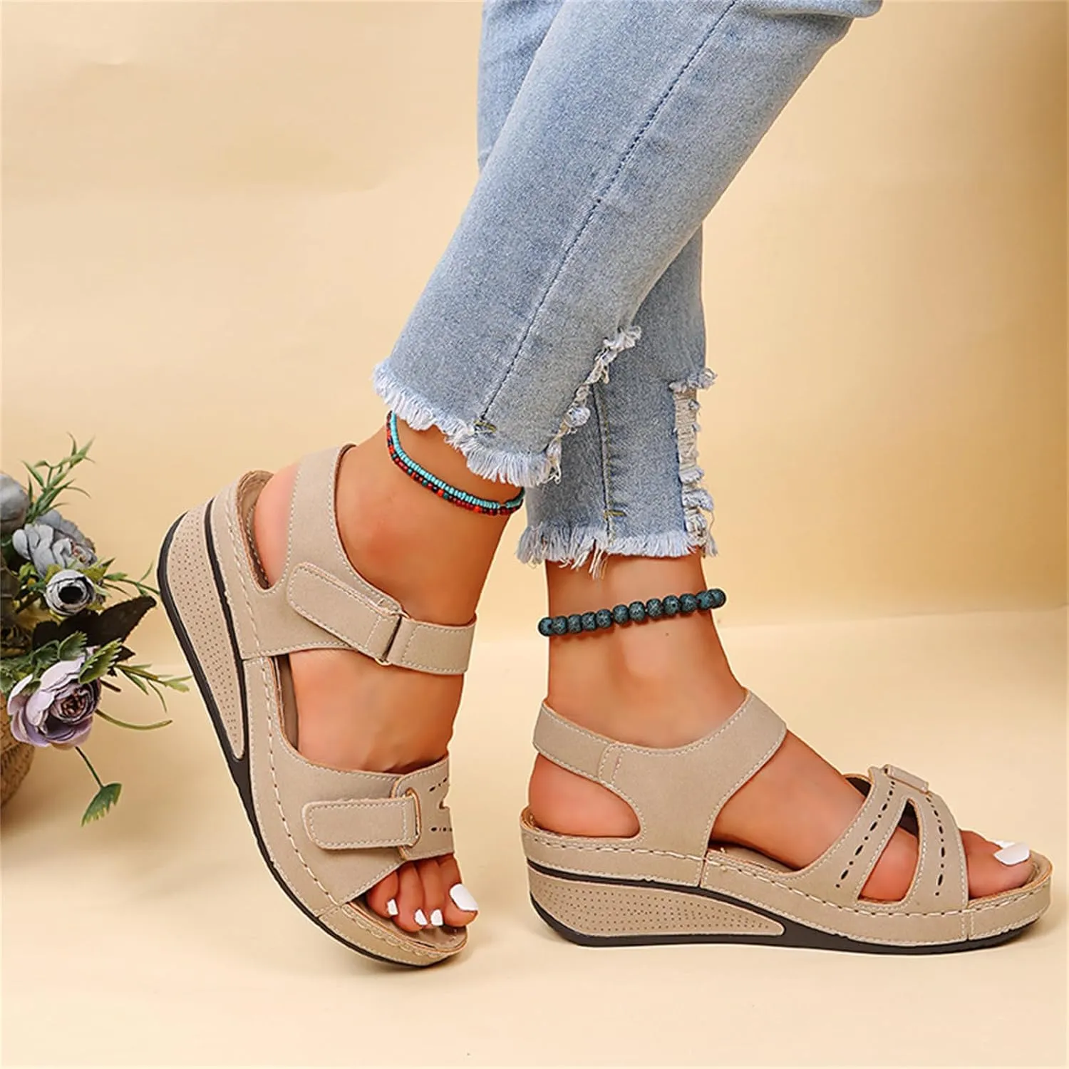 Ladmiple Womens Sandals Comfortable Summer Causal Flip Flops Arch Support Beach Roman Open Toe Orthopedic Sandal Outdoor