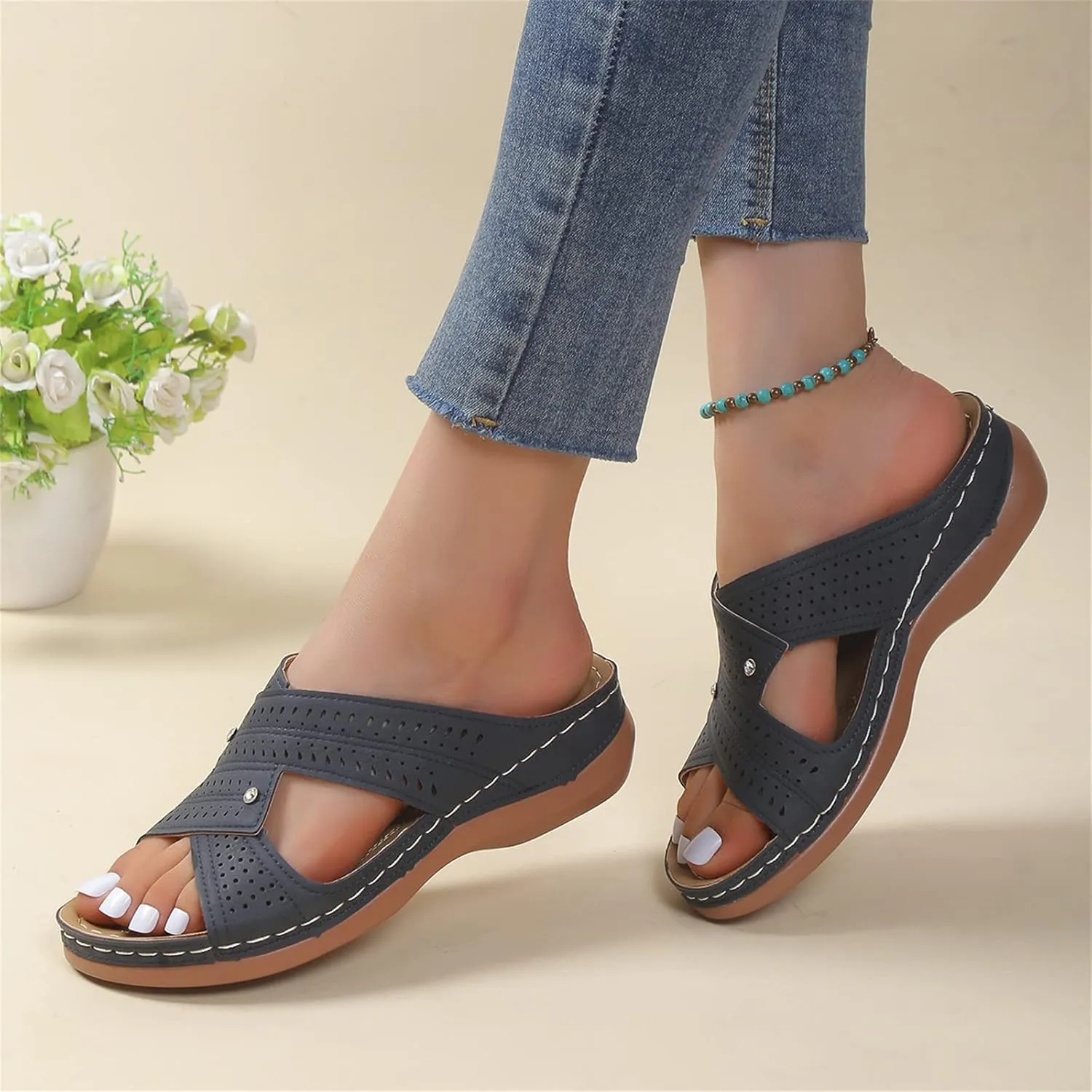 Ladmiple Womens Sandals Dressy Flat Comfortable Orthopedic Walking Slippers Summer Orthotic Flip Flops with Arch Support