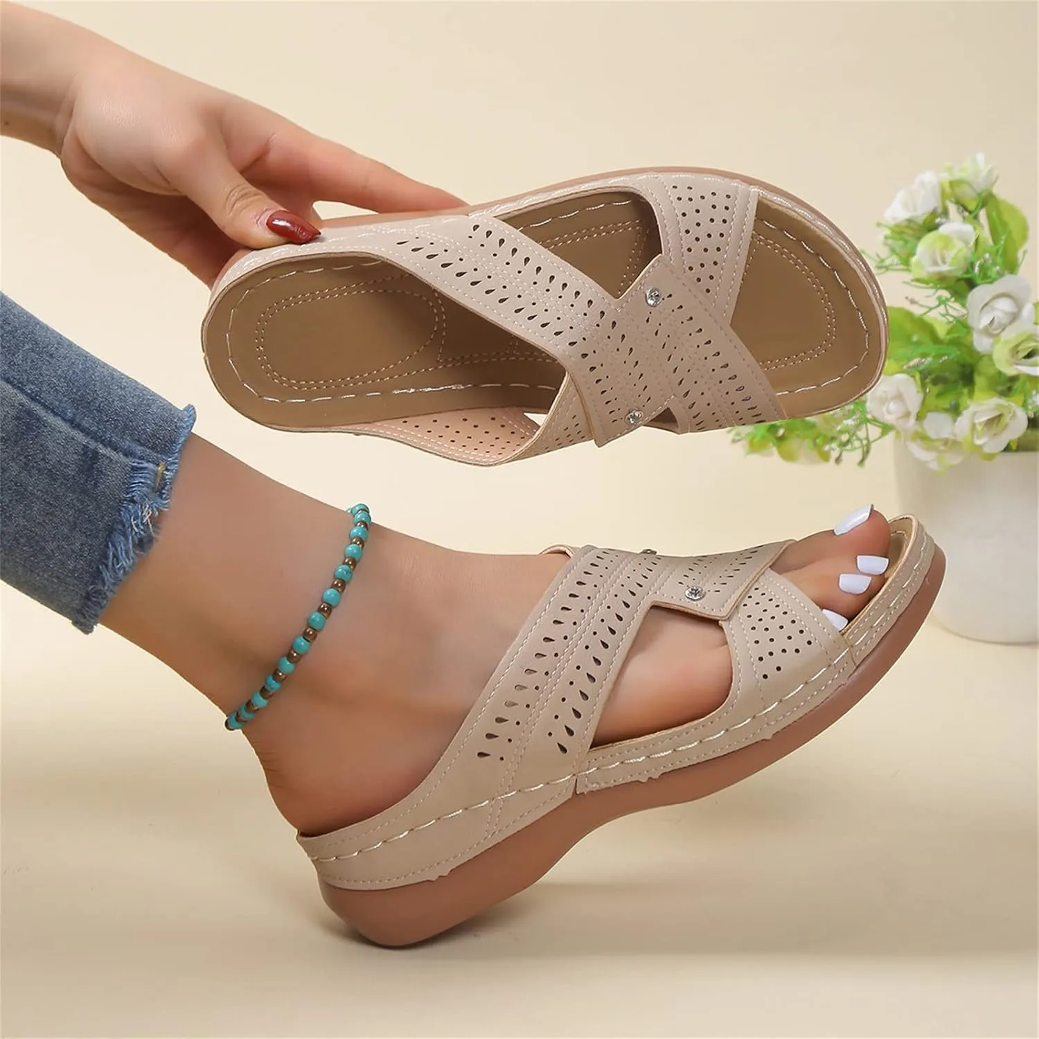 Ladmiple Womens Sandals Dressy Flat Comfortable Orthopedic Walking Slippers Summer Orthotic Flip Flops with Arch Support
