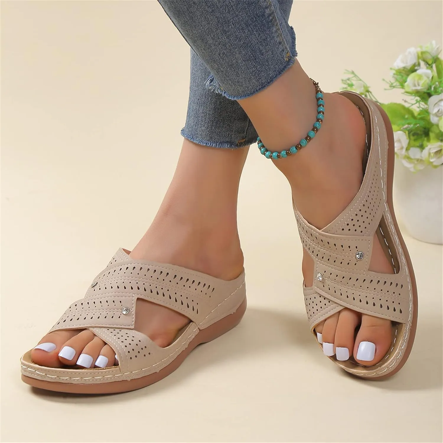 Ladmiple Womens Sandals Dressy Flat Comfortable Orthopedic Walking Slippers Summer Orthotic Flip Flops with Arch Support