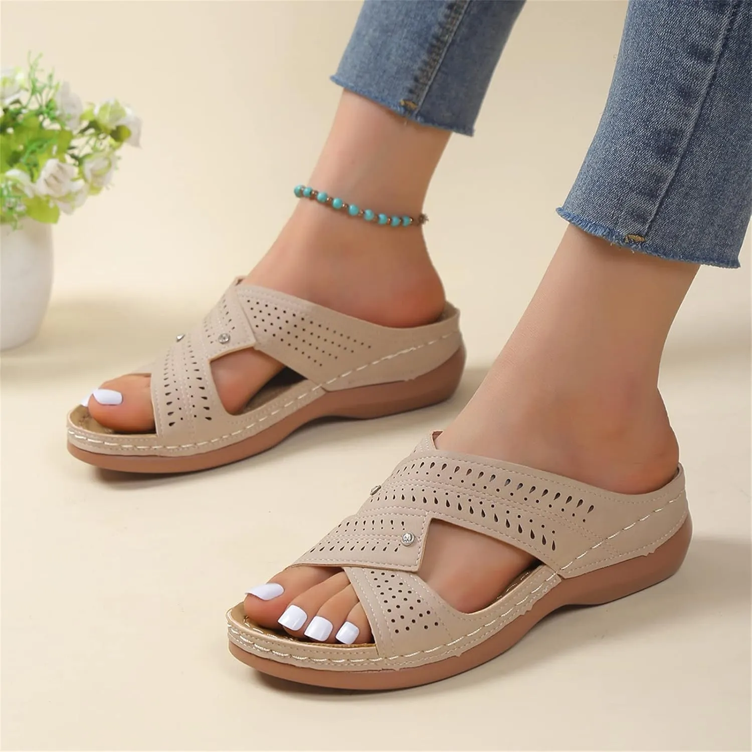 Ladmiple Womens Sandals Dressy Flat Comfortable Orthopedic Walking Slippers Summer Orthotic Flip Flops with Arch Support