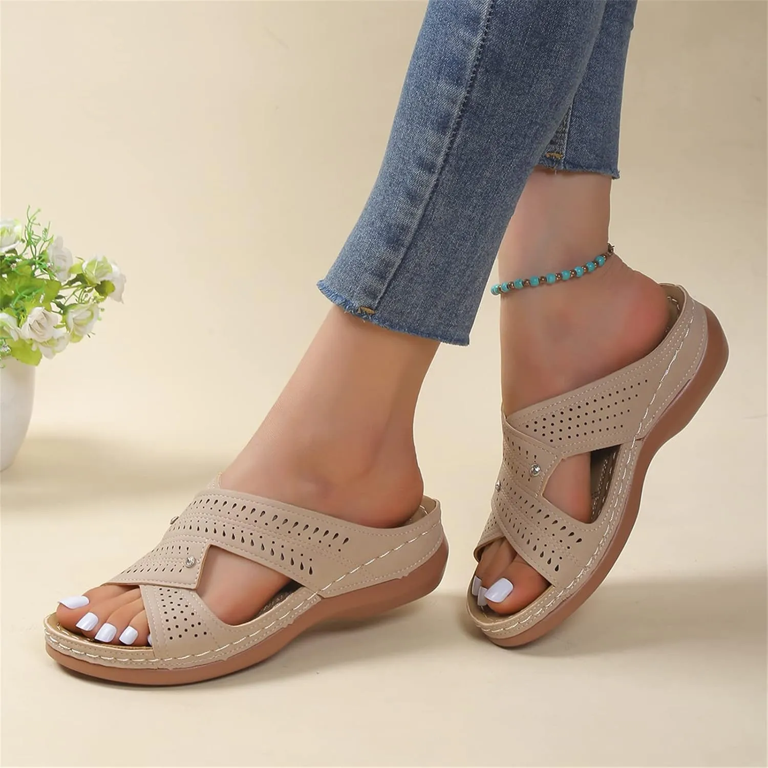Ladmiple Womens Sandals Dressy Flat Comfortable Orthopedic Walking Slippers Summer Orthotic Flip Flops with Arch Support