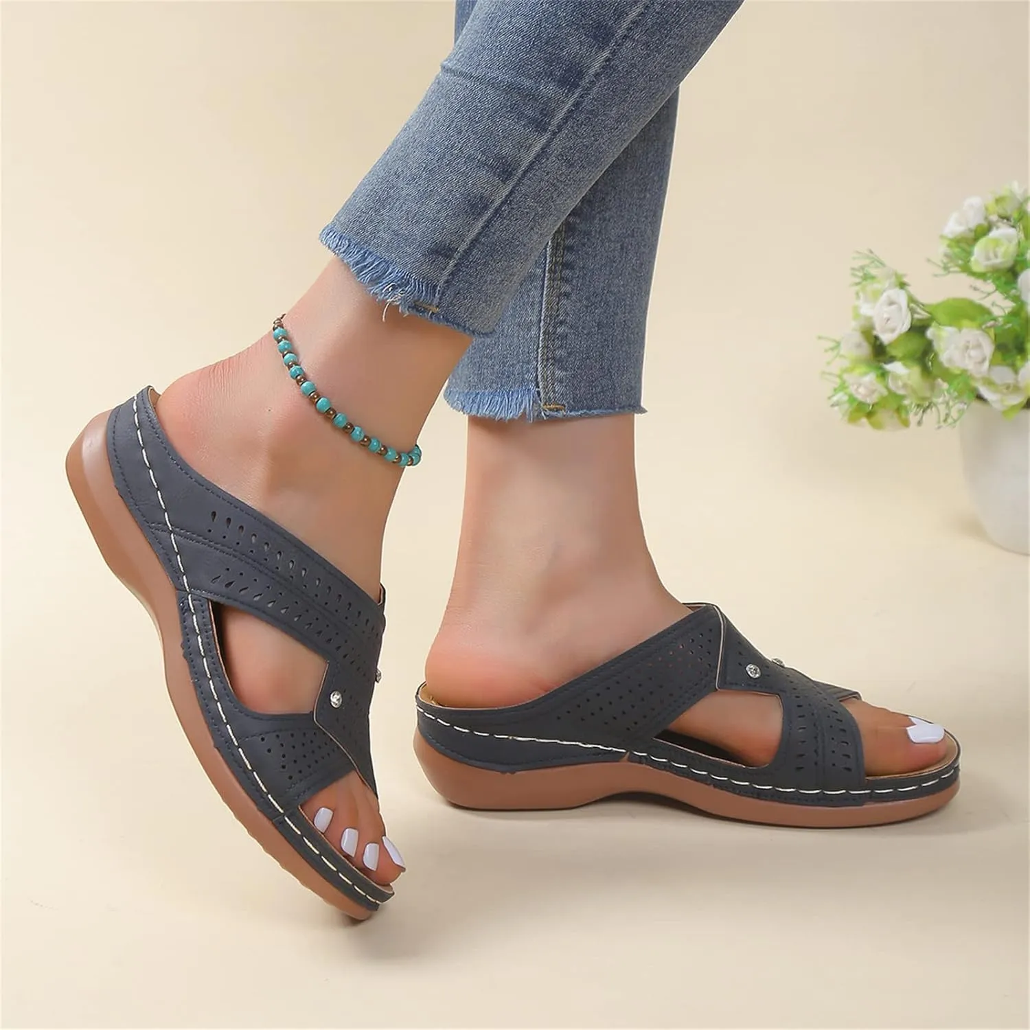 Ladmiple Womens Sandals Dressy Flat Comfortable Orthopedic Walking Slippers Summer Orthotic Flip Flops with Arch Support