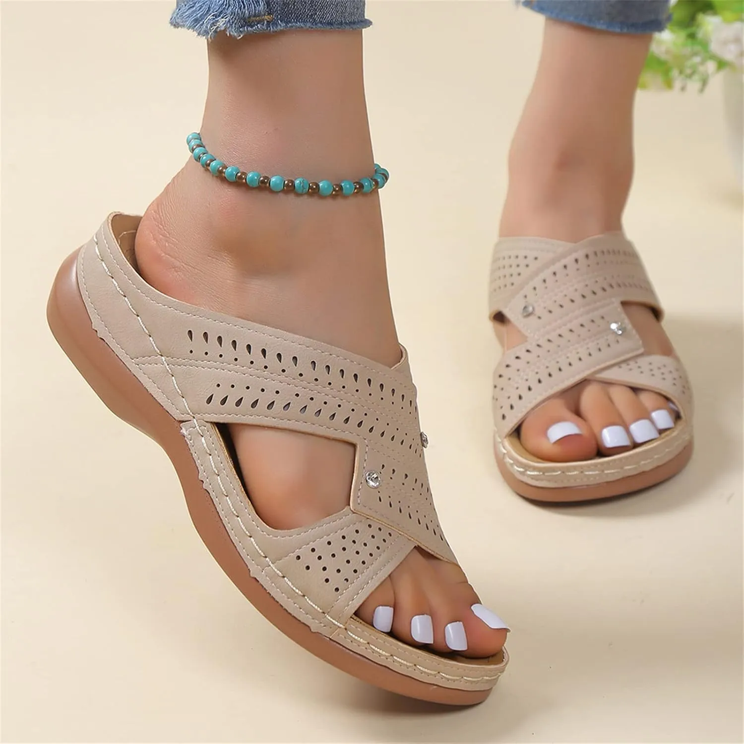 Ladmiple Womens Sandals Dressy Flat Comfortable Orthopedic Walking Slippers Summer Orthotic Flip Flops with Arch Support