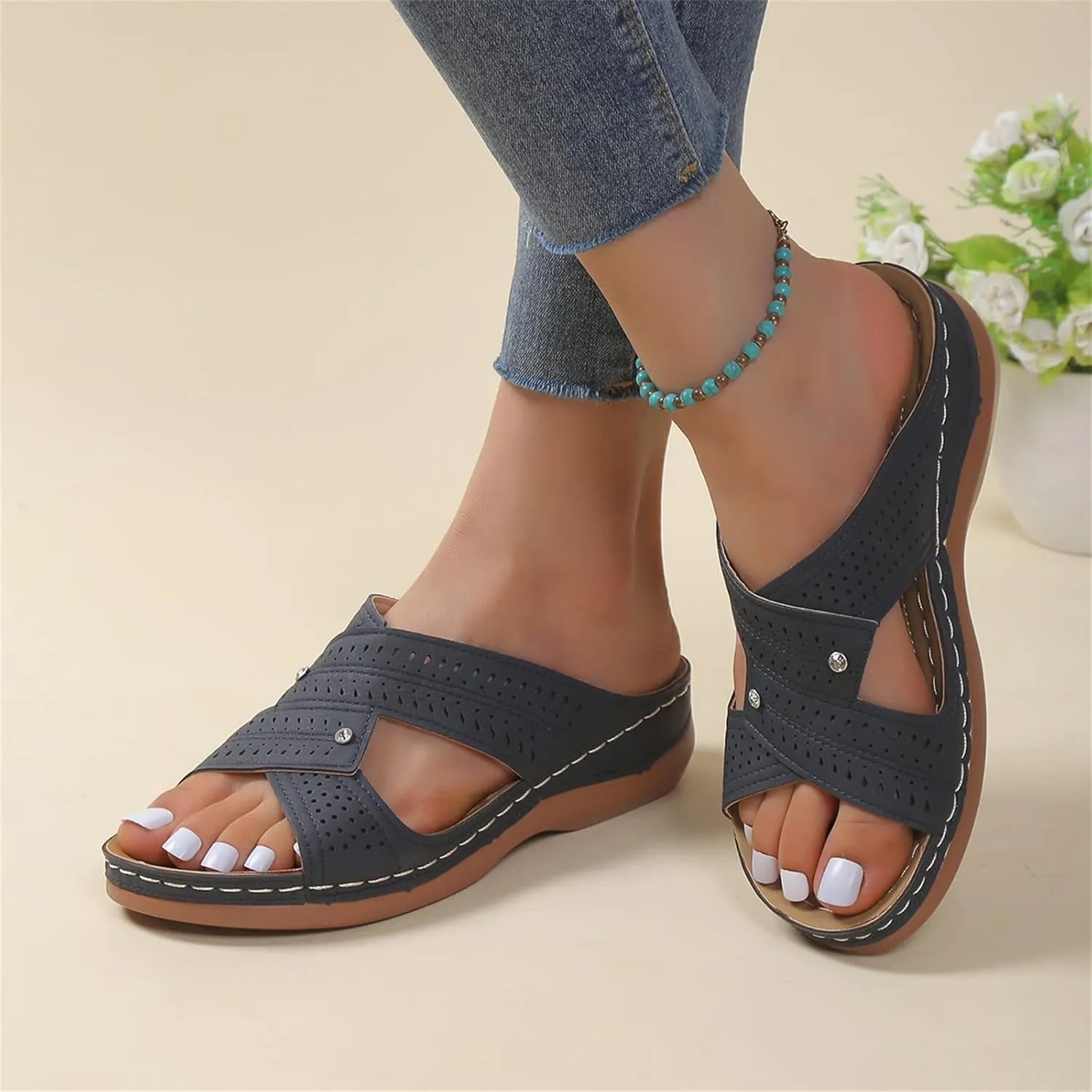 Ladmiple Womens Sandals Dressy Flat Comfortable Orthopedic Walking Slippers Summer Orthotic Flip Flops with Arch Support