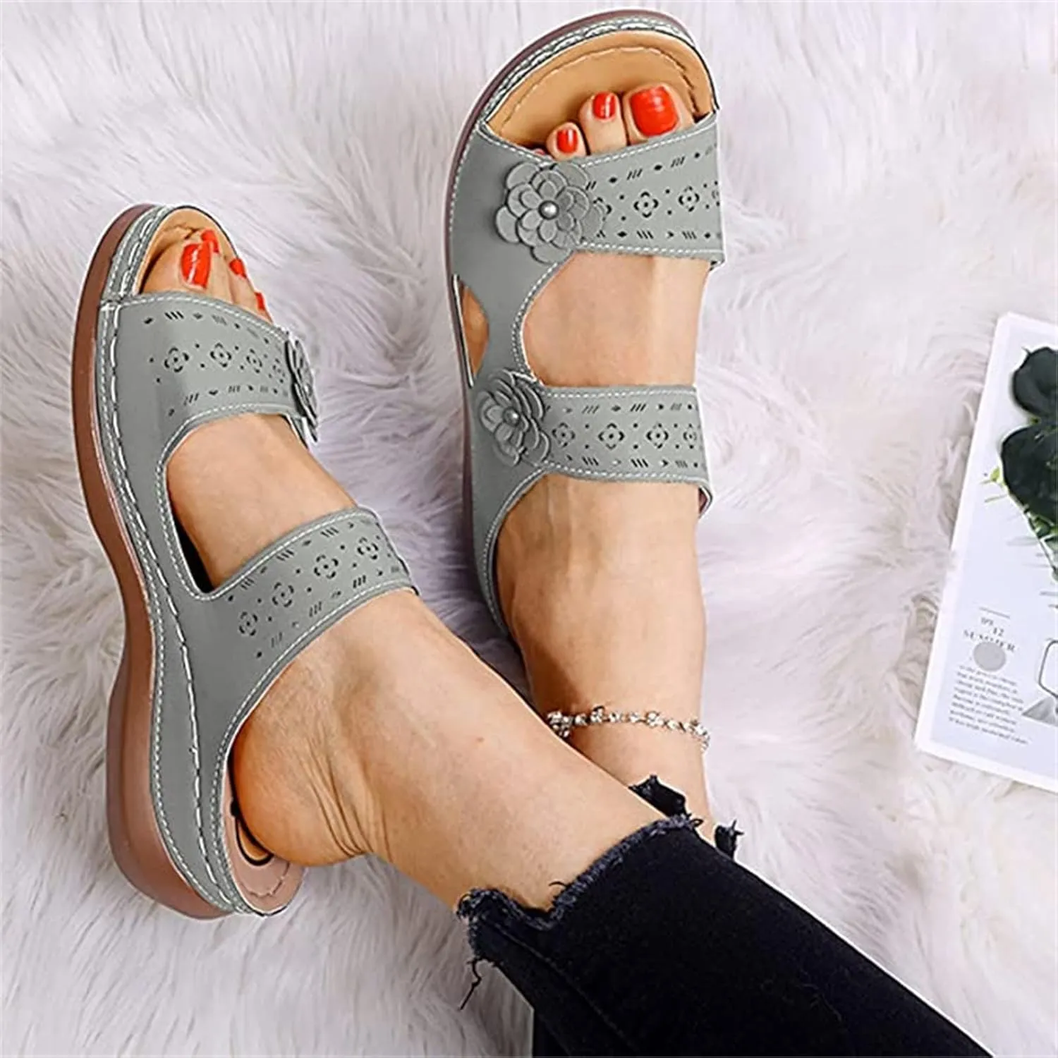 Ladmiple Womens Sandals Dressy Flat Comfortable Walking Orthopedic Flip Flops Summer Orthotic Slides Shoes with Arch Support