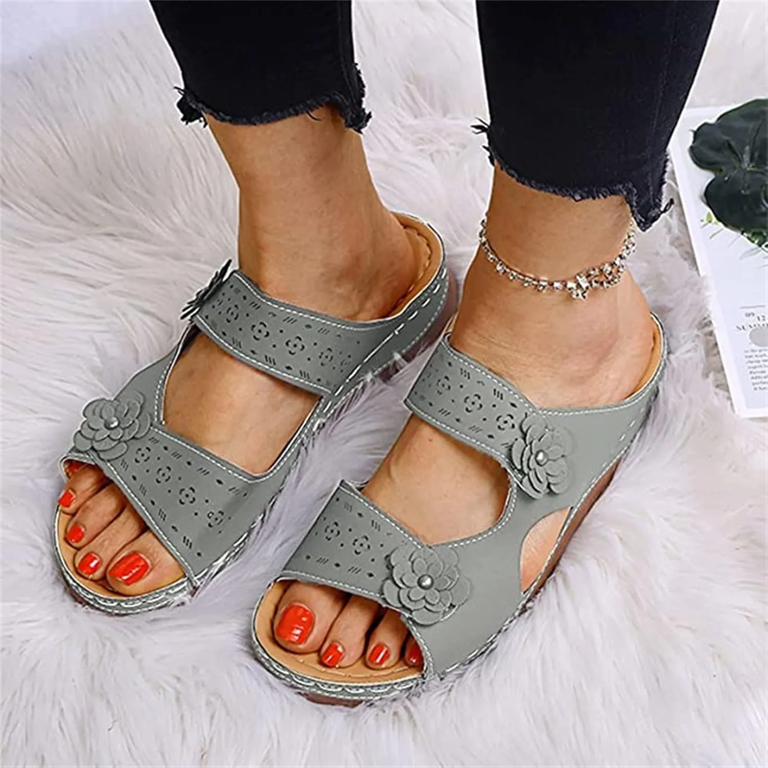 Ladmiple Womens Sandals Dressy Flat Comfortable Walking Orthopedic Flip Flops Summer Orthotic Slides Shoes with Arch Support