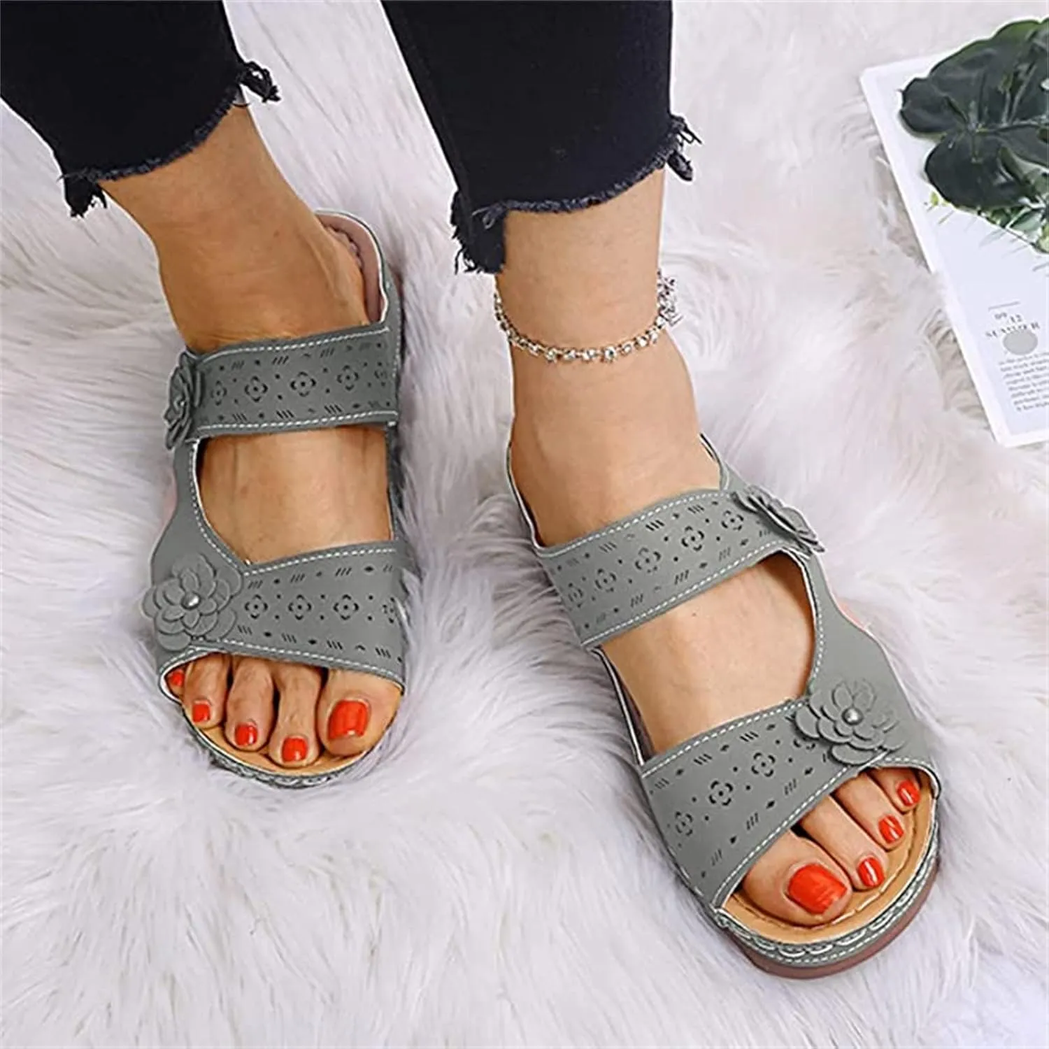 Ladmiple Womens Sandals Dressy Flat Comfortable Walking Orthopedic Flip Flops Summer Orthotic Slides Shoes with Arch Support