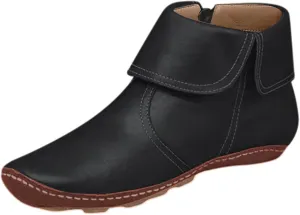 Leather Ankle Boots for Women Flat Heel Round Toe Booties Side Zip Vintage Boots Low Heel Arch Support Booties