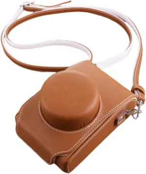 Leather Camera Case for Leica C-LUX, Handmade Genuine Leather Half Camera Case Bag Cover, Shockproof and Dustproof, Travel Protective Case with Shoulder Strap,Yellow