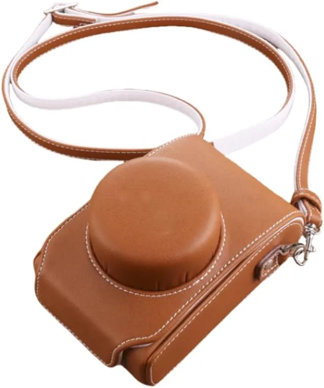 Leather Camera Case for Leica C-LUX, Handmade Genuine Leather Half Camera Case Bag Cover, Shockproof and Dustproof, Travel Protective Case with Shoulder Strap,Yellow