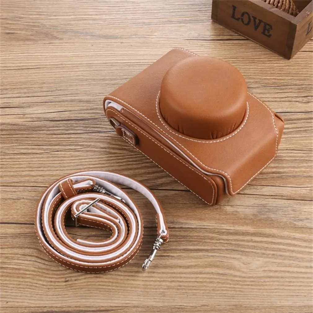 Leather Camera Case for Leica C-LUX, Handmade Genuine Leather Half Camera Case Bag Cover, Shockproof and Dustproof, Travel Protective Case with Shoulder Strap,Yellow