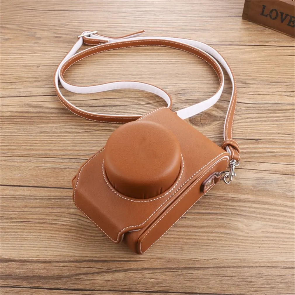 Leather Camera Case for Leica C-LUX, Handmade Genuine Leather Half Camera Case Bag Cover, Shockproof and Dustproof, Travel Protective Case with Shoulder Strap,Yellow