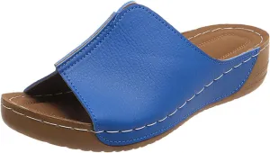 Leather Wedge Sandals for Women Arch Support Summer Slip On Orthopedic Sandals Comfortable Wide Width Beach Slippers Waterproof Dress Shoes