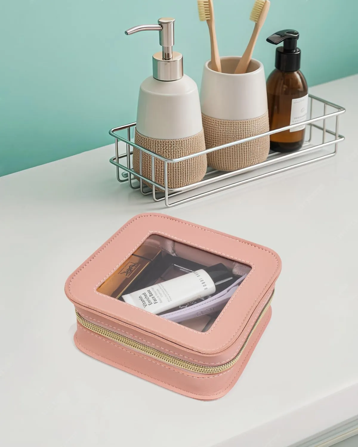 LETGO Mini Makeup Bag - Cute Travel Makeup Bag Pouch, Essentials Organizer for Women, Pink, Mini