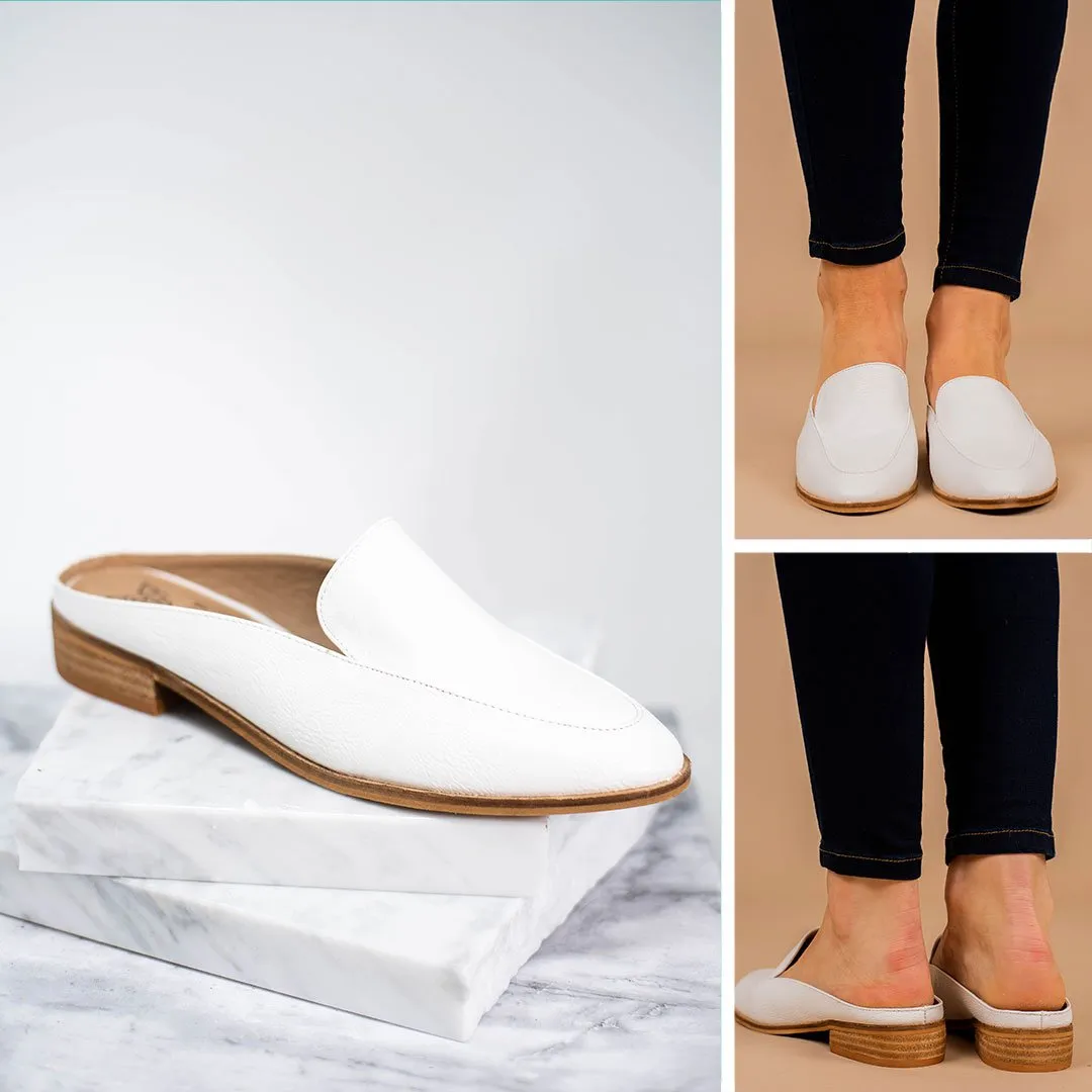Level Up White Flat Mules