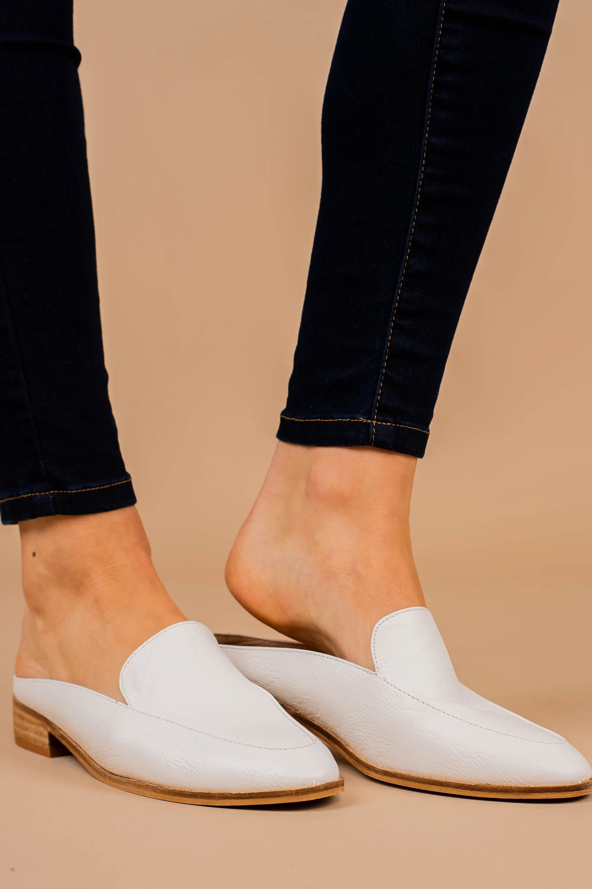 Level Up White Flat Mules
