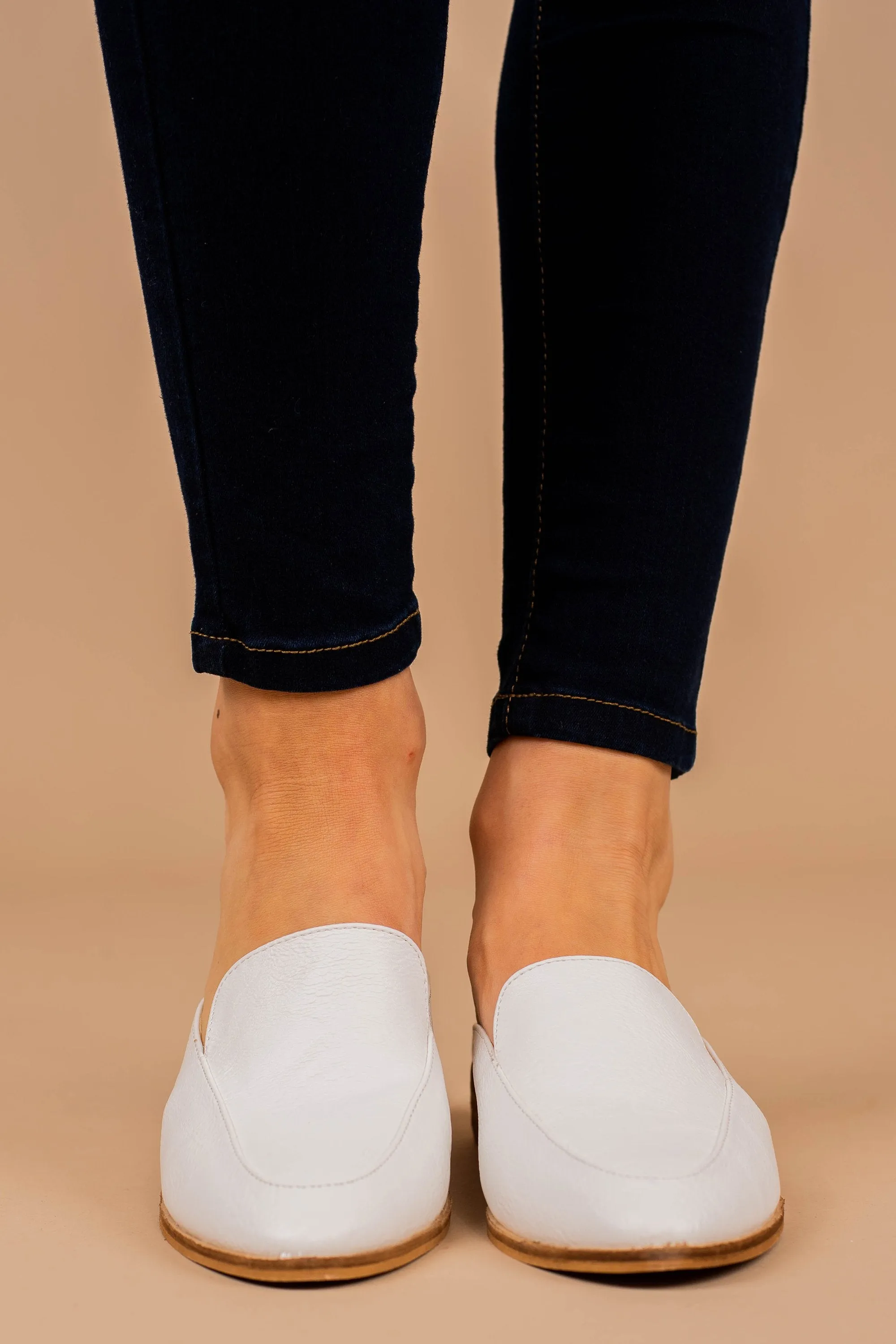 Level Up White Flat Mules
