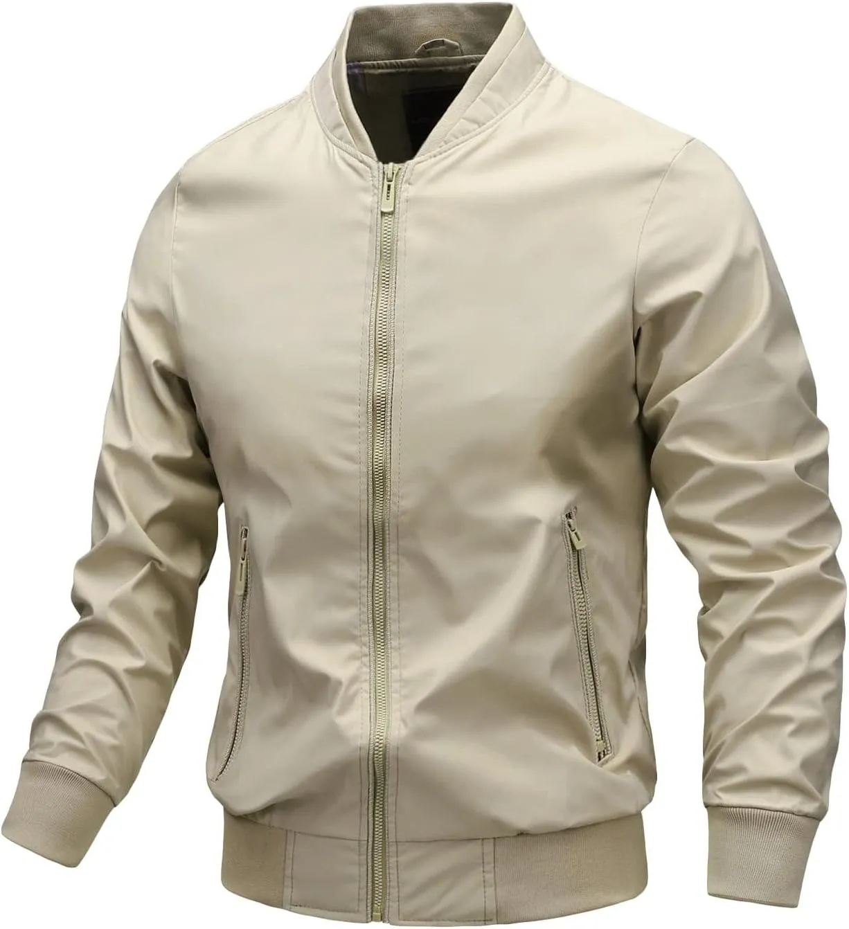 Lightweight Jacket Men Casual Bomber Windbreaker Flight Full Zip Track Jackets Business Outdoor Fall Spring Solid Coat