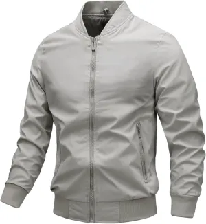 Lightweight Jacket Men Casual Bomber Windbreaker Flight Full Zip Track Jackets Business Outdoor Fall Spring Solid Coat