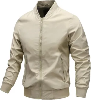 Lightweight Jacket Men Casual Bomber Windbreaker Flight Full Zip Track Jackets Business Outdoor Fall Spring Solid Coat