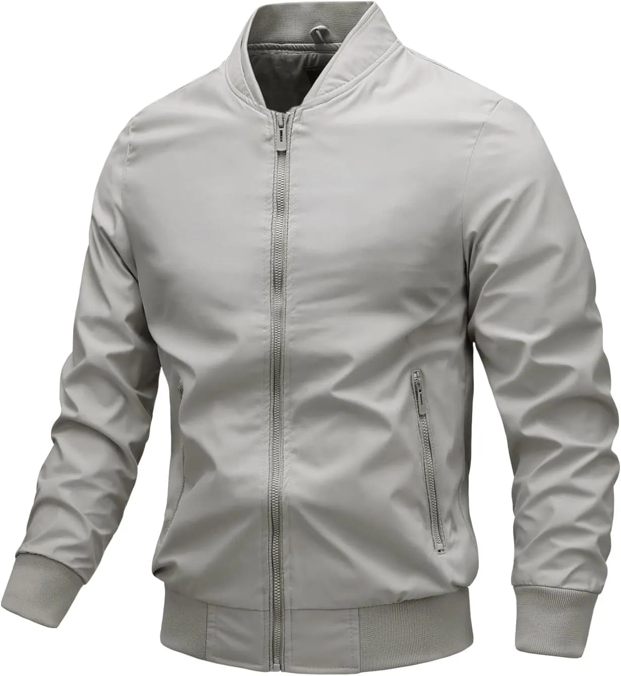 Lightweight Jacket Men Casual Bomber Windbreaker Flight Full Zip Track Jackets Business Outdoor Fall Spring Solid Coat