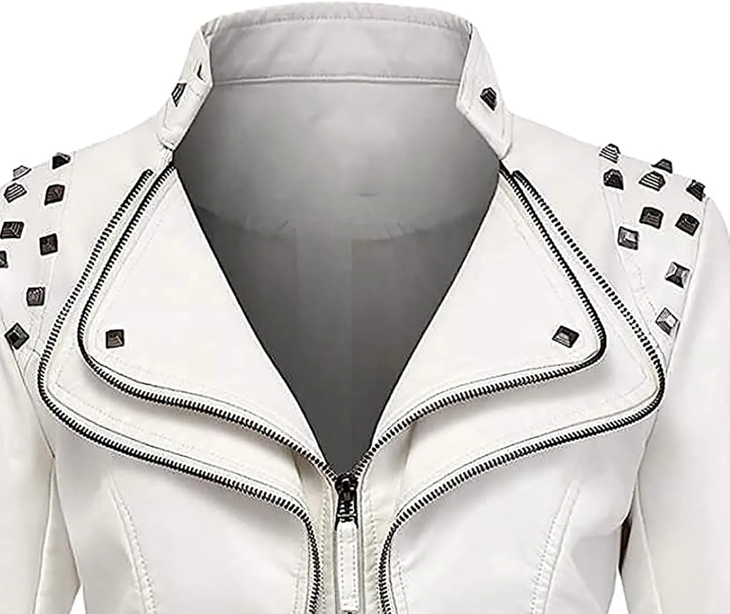 Lmdudan Women Fashion Studded Leather Jacket Fashion Perfectly Shaping Faux Leather Biker Jacket Long Sleeve Motorcycle Coats