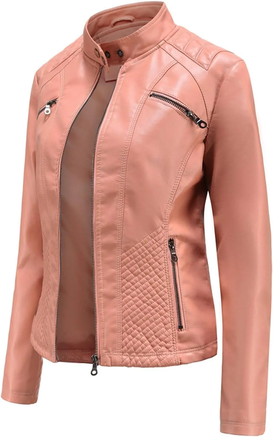 Lmdudan Women's Faux Leather Motorcycle Jacket Ladies 2023 Fashion PU Slim Short Biker Coat Long Sleeve Zipper Outwear Tops