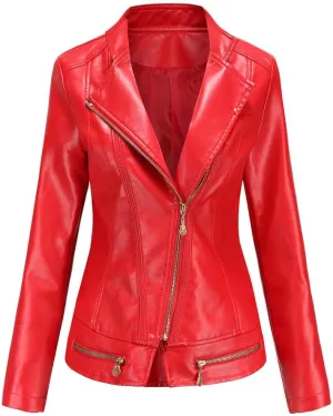 Lmdudan Women's Faux Leather Short Jacket Fashion Zipper PU Slim Short Motorcycle Coat Casual Comfy Outwear with Pockets