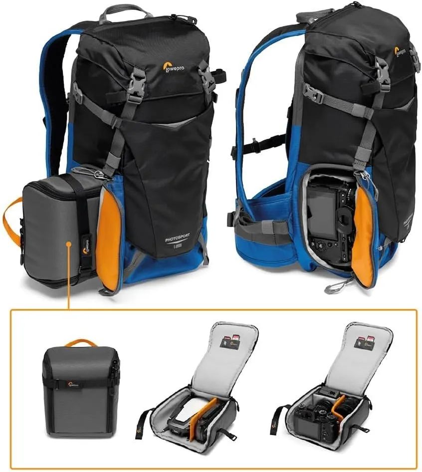 Lowepro PhotoSport BP 15L AW III, Hiking Camera Backpack with Side Access, Removable Camera Insert and Accessory Strap System, Blue and Black, for Mirrorless, Compatible with Sony