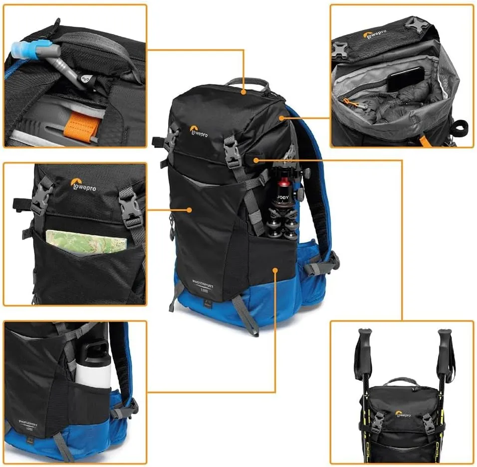 Lowepro PhotoSport BP 15L AW III, Hiking Camera Backpack with Side Access, Removable Camera Insert and Accessory Strap System, Blue and Black, for Mirrorless, Compatible with Sony