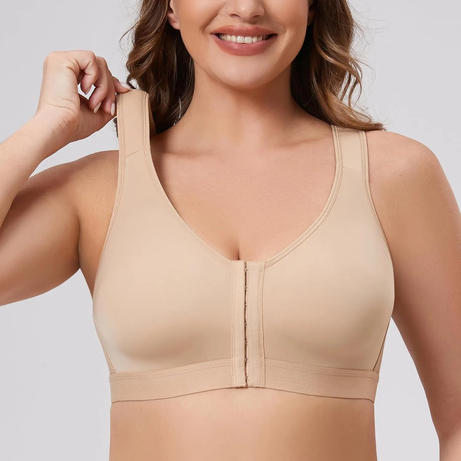 MELENECA Women's Front Closure Wirefree Post Surgery Plus Size Back Support Posture Bra